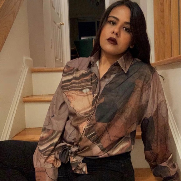 Beige Woven Abstract Print Oversized 